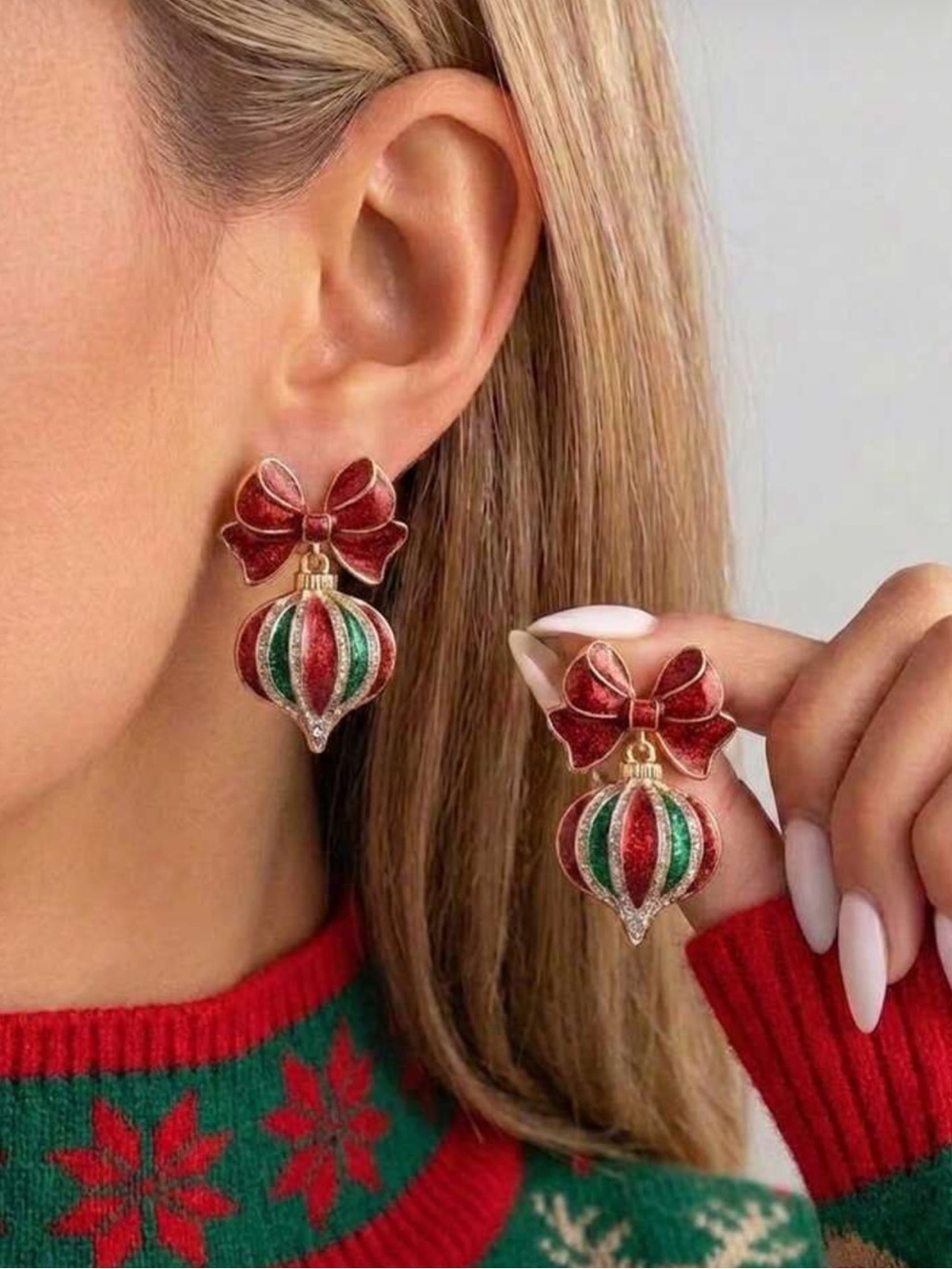 1 Pair Christmas Fashion Elegant Exquisite Glitter Bow Cheer Celebration Ball Ea